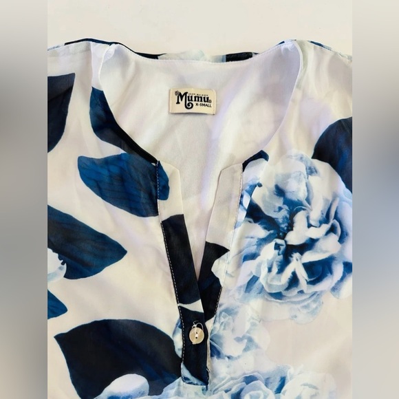 Show Me Your Mumu White with Blue Floral Print Long Sleeve Jamie Tunic size XS - Picture 6 of 9